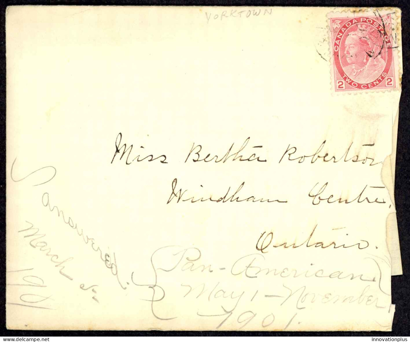 Canada Sc# 77 On Cover (d) Yorktown>Windham Centre 1901 1.1 2c Queen Victoria - Brieven En Documenten