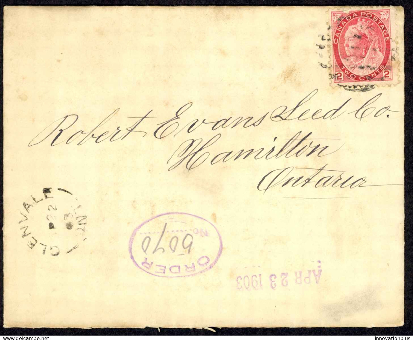 Canada Sc# 77a On Cover (a) (Glenvale>Hamilton) 1903 4.22 2c Queen Victoria - Cartas & Documentos