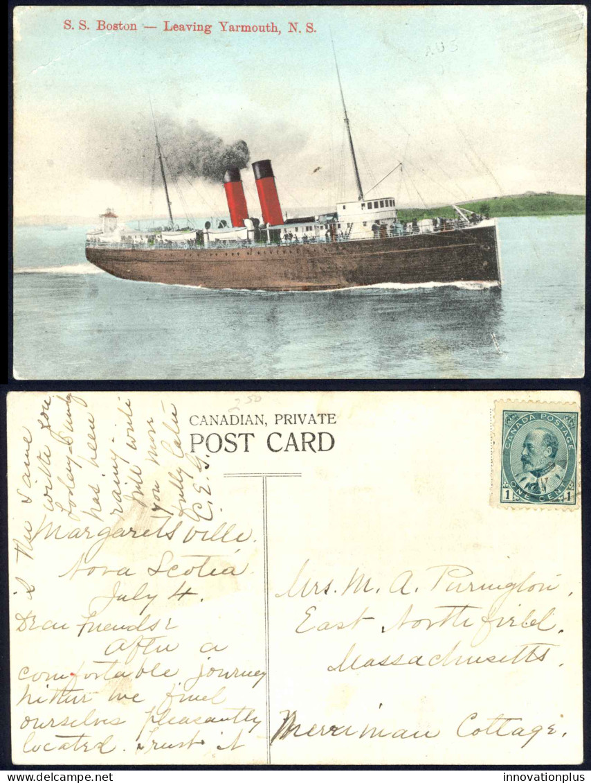 Canada Sc# 89 Used Post Card Margaretsville>East Northfield 1907 07.04 SS Boston - Storia Postale