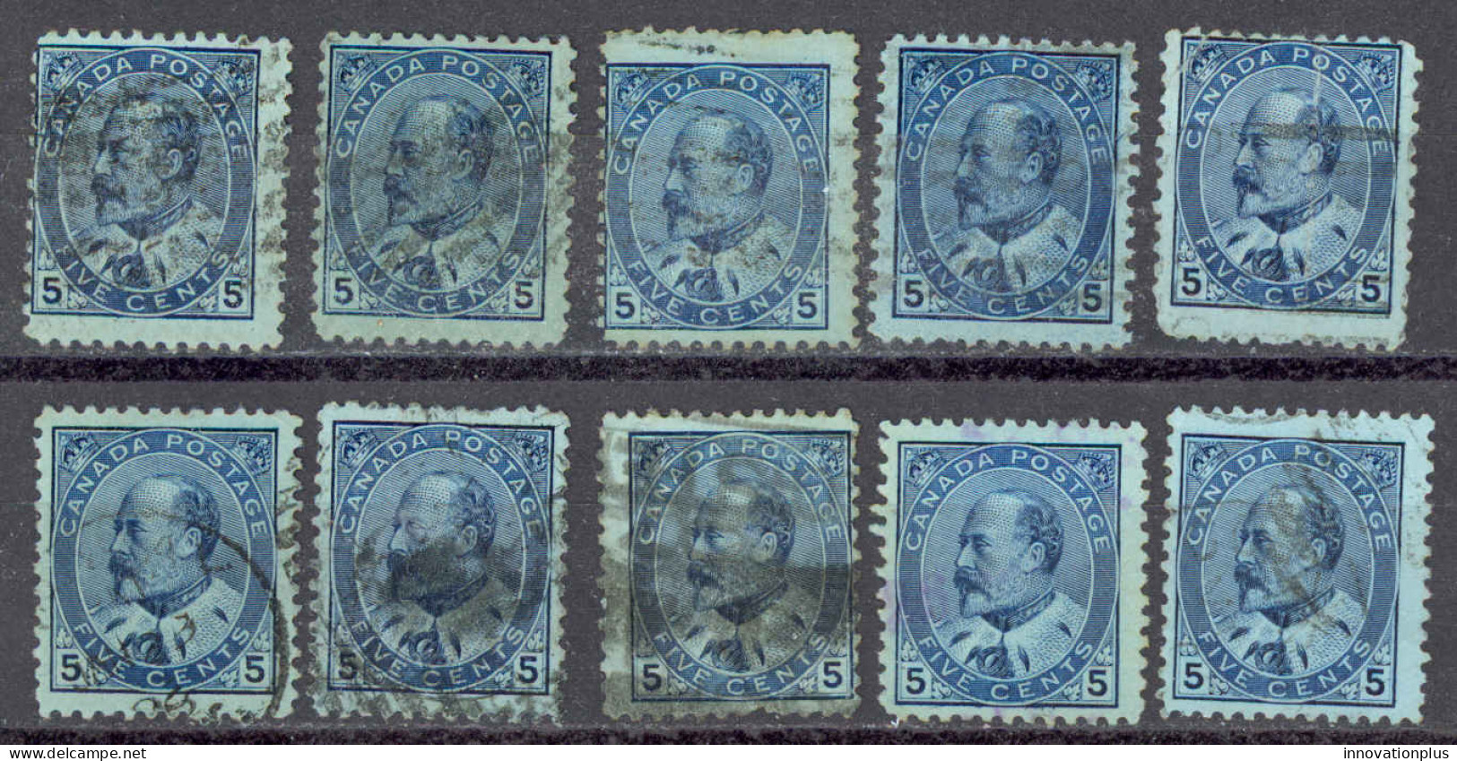 Canada Sc# 91 Used Lot/10 1903 5c Blue King Edward VII - Used Stamps