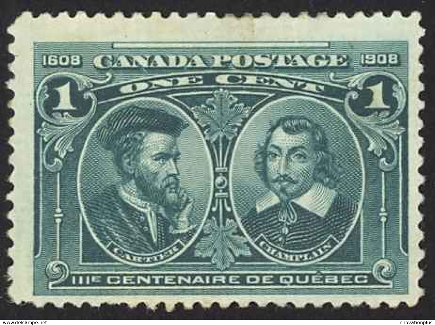 Canada Sc# 97 MH (b) 1908 1c Green Cartier & Champlain - Unused Stamps