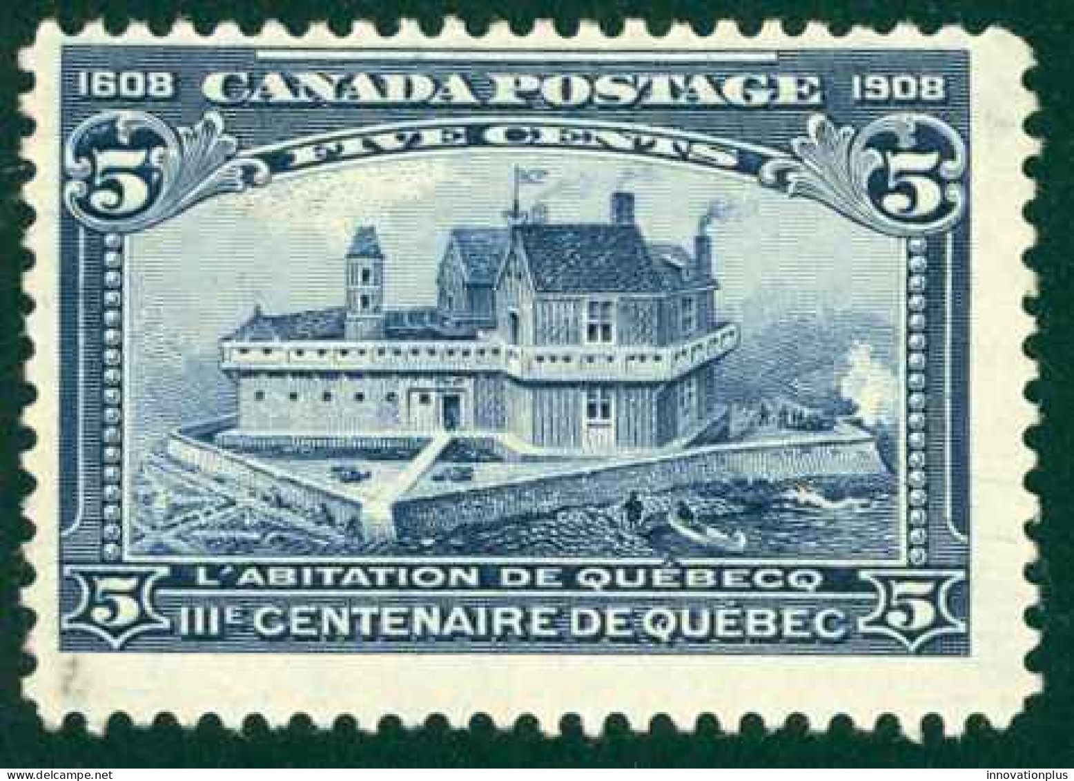 Canada Sc# 99 MH (a) 1908 5c Blue Champlain's Habitation - Unused Stamps