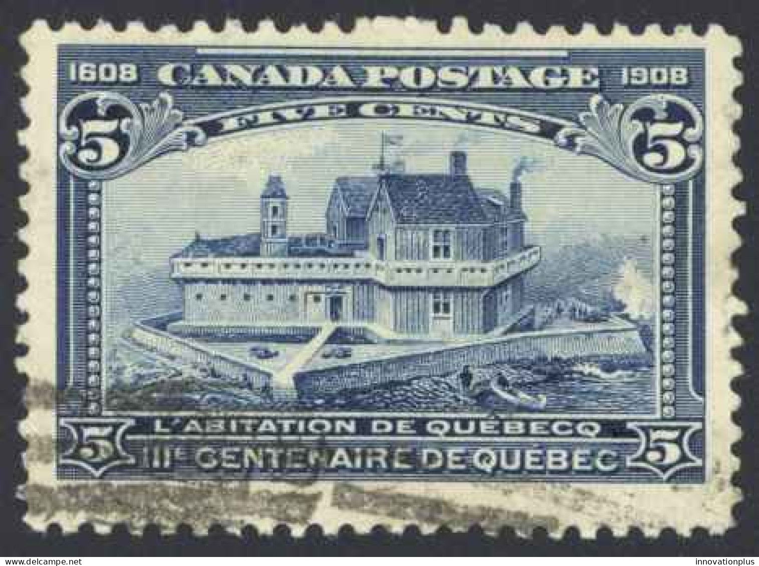 Canada Sc# 99 Used (a) 1908 5c Blue Champlain's Habitation - Used Stamps