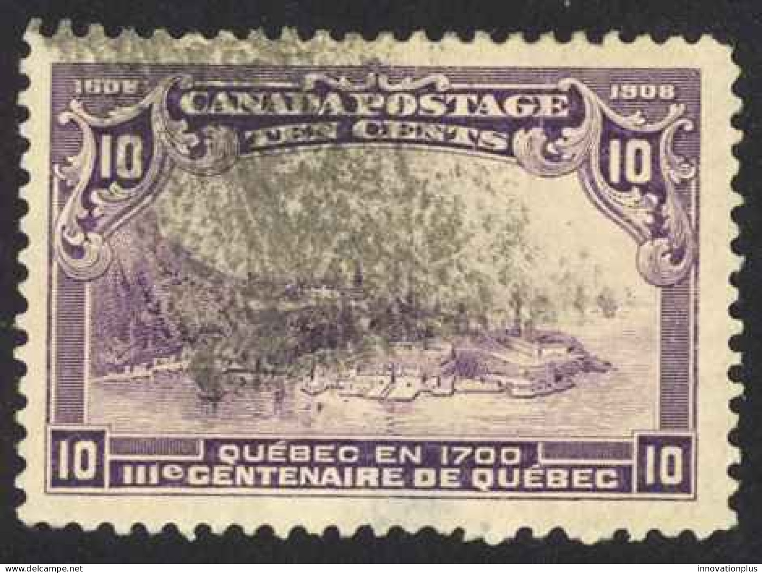 Canada Sc# 101 Used 1908 10c Violet Quebec In 1700 - Used Stamps