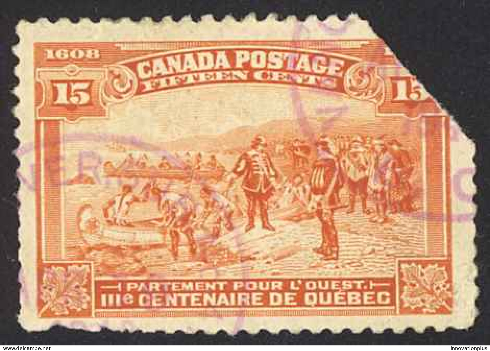 Canada Sc# 102 Cull 1908 15c Orange Champlain's Departure - Used Stamps