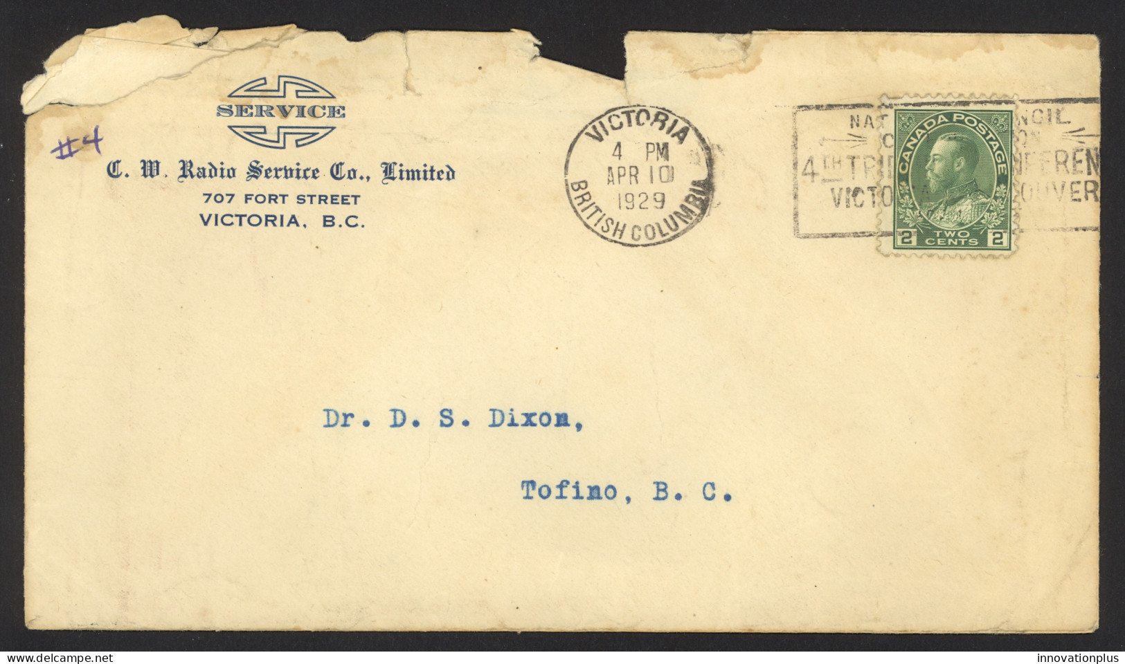 Canada Sc# 107 On Cover (a) 1929 4.10 King George V Admiral Issue - Briefe U. Dokumente