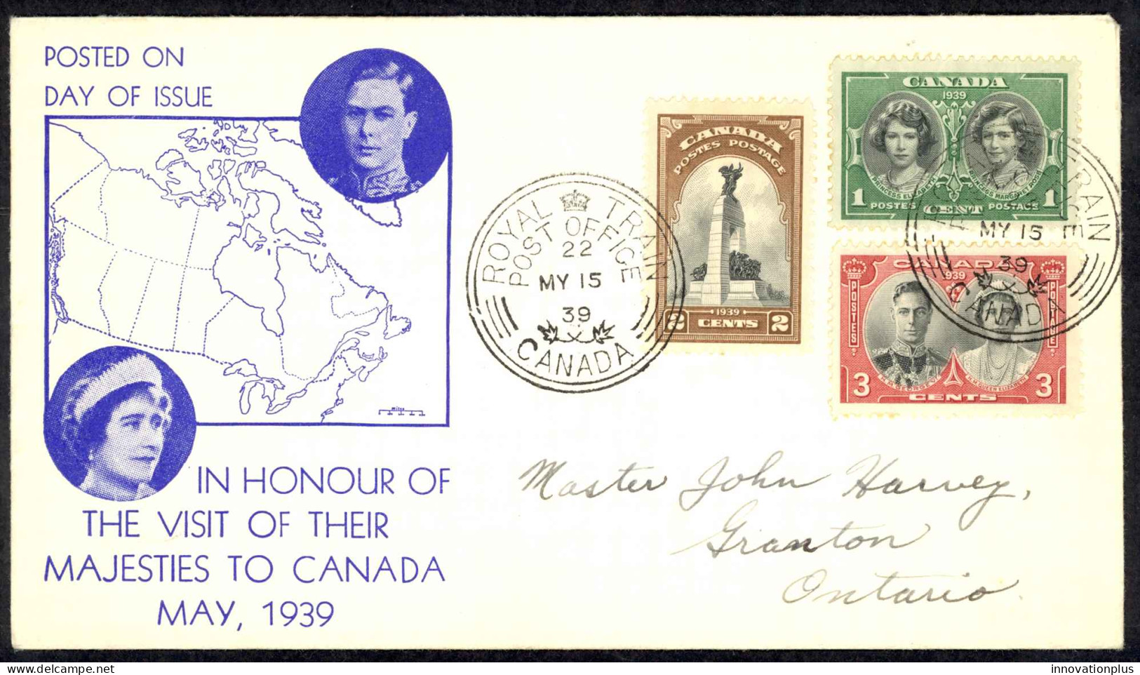 Canada Sc# 246-248 (cachet) Event Cover (p) Royal Train 1935 5.15 Royal Visit - Enveloppes Commémoratives