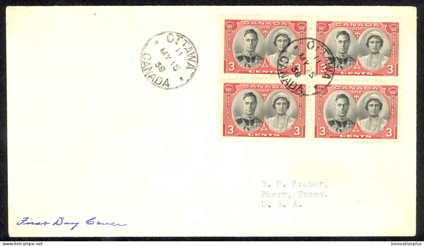 Canada Sc# 248 (no Cachet) FDC Block/4 1935 5.15 Royal Visit - ....-1951