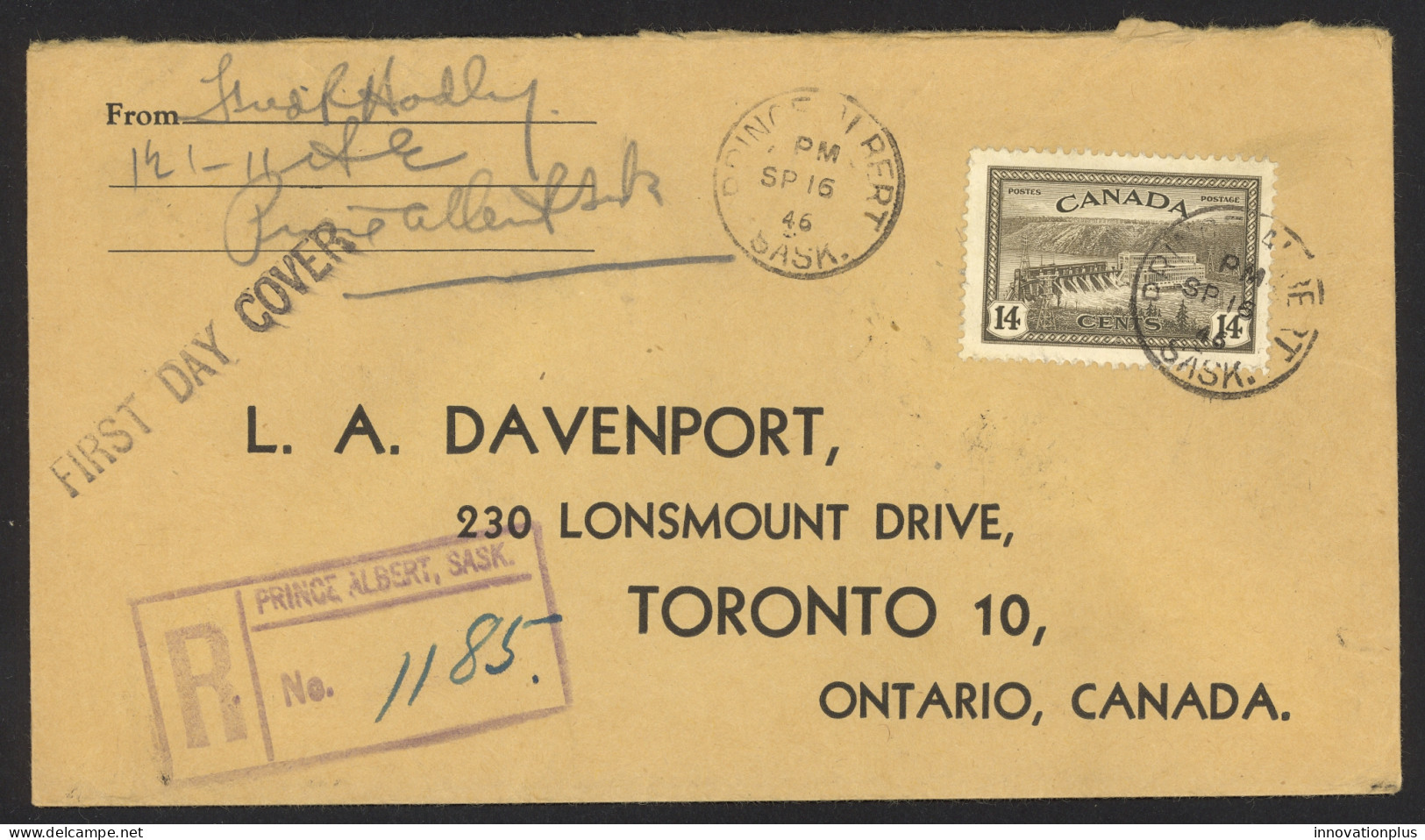 Canada Sc# 270 FDC (a) (Registered) 1946 9.16 KGVI Peace Issue - ....-1951