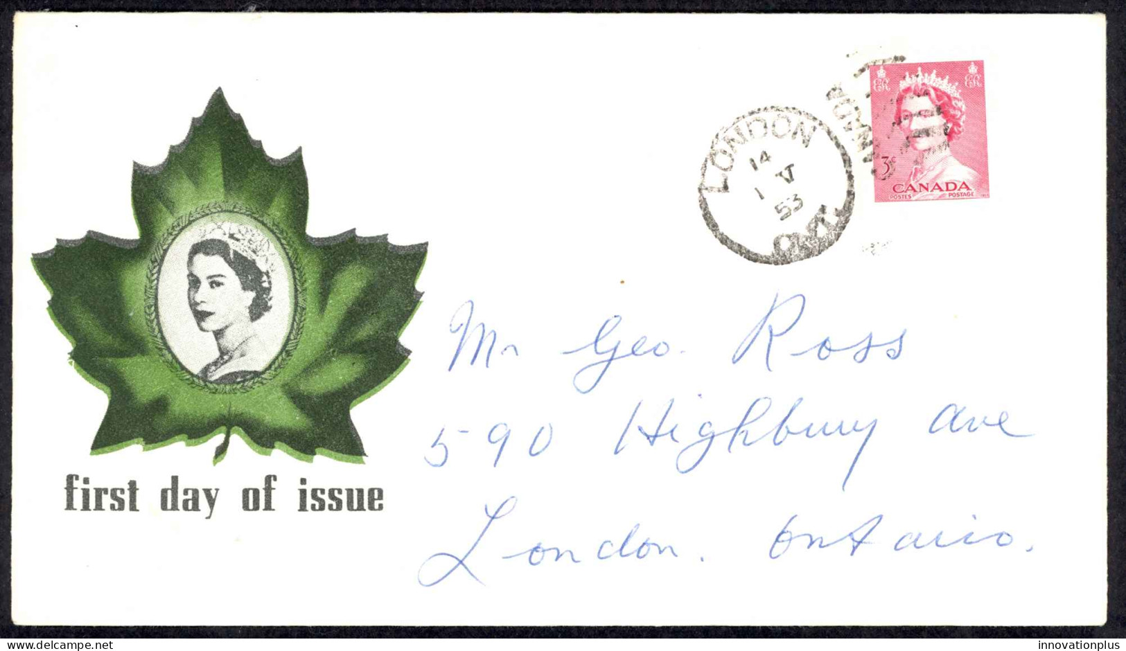 Canada Sc# 327 (cachet) FDC (a) 1953 5.1 QEII Karsh Portrait - 1952-1960