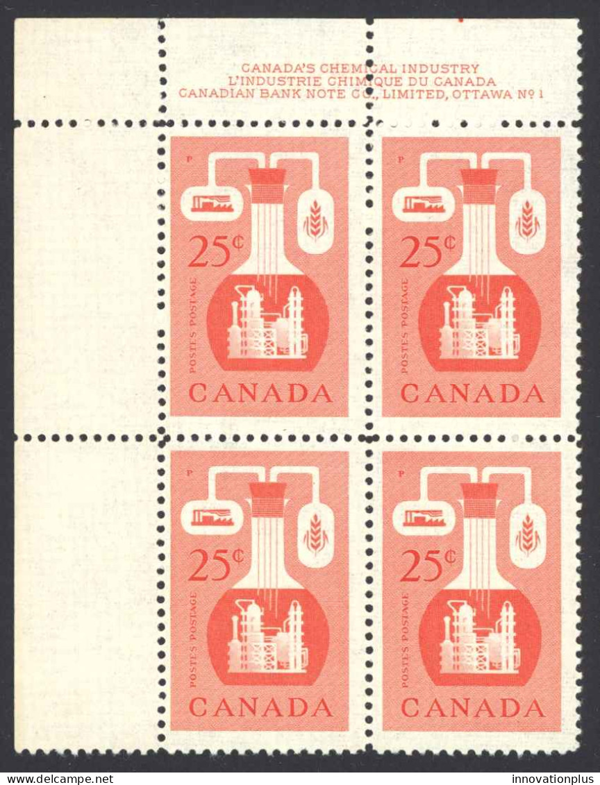 Canada Sc# 363 MNH PB UL (Plate 1) 1956 25c Red Chemical Industry - Ongebruikt