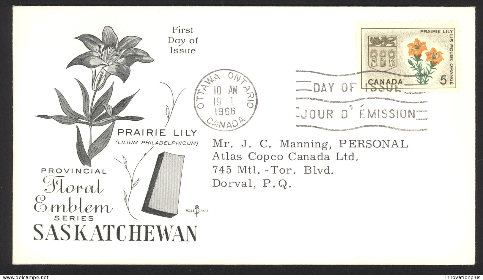 Canada Sc# 425 (Rose Craft) FDC Single (a) 1966 1.19 Flowers & Coats Of Arms - 1961-1970