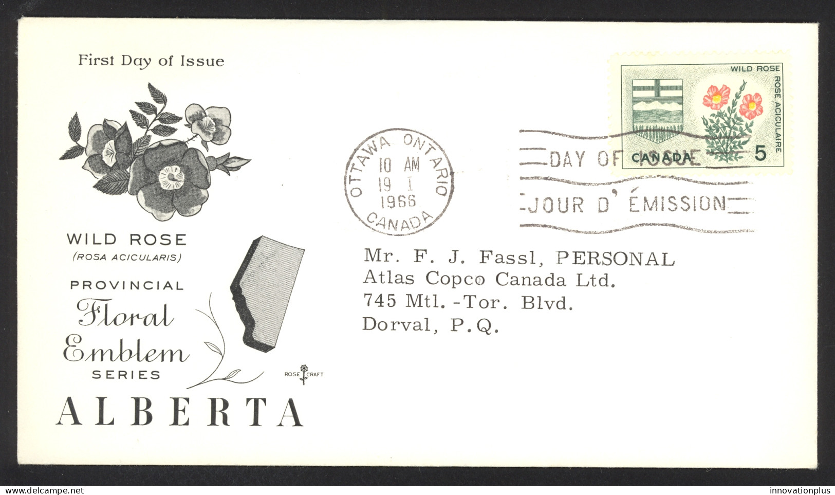 Canada Sc# 426 (Rose Craft) FDC Single (a) 1966 1.19 Flowers & Coats Of Arms - 1961-1970