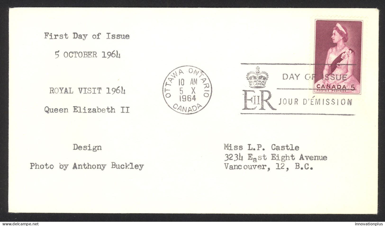 Canada Sc# 433 (no Cachet) FDC Single (d) 1964 10.5 Royal Visit - 1961-1970