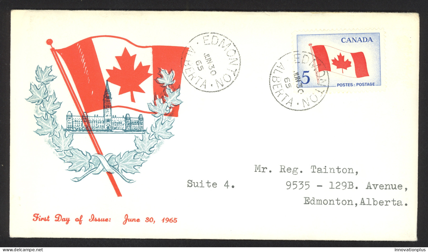 Canada Sc# 439 (cachet) FDC Single (b) 1965 6.30 Flag - 1961-1970