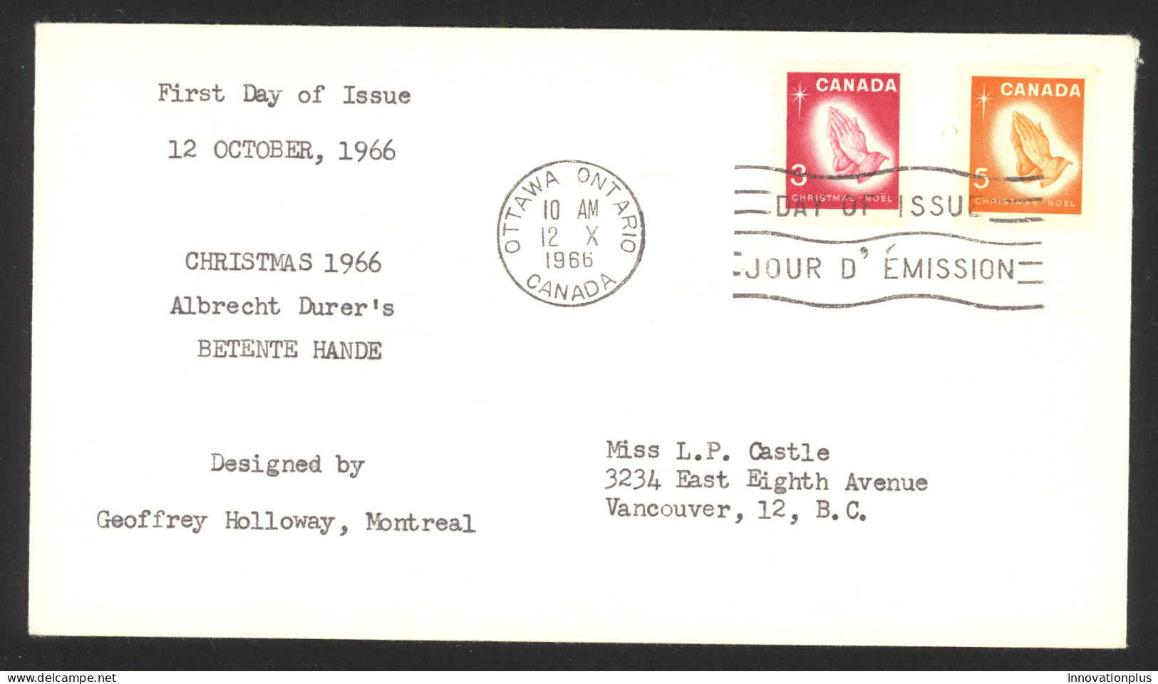 Canada Sc# 451-452 (no Cachet) FDC Combination (a) 1966 10.12 Christmas - 1961-1970