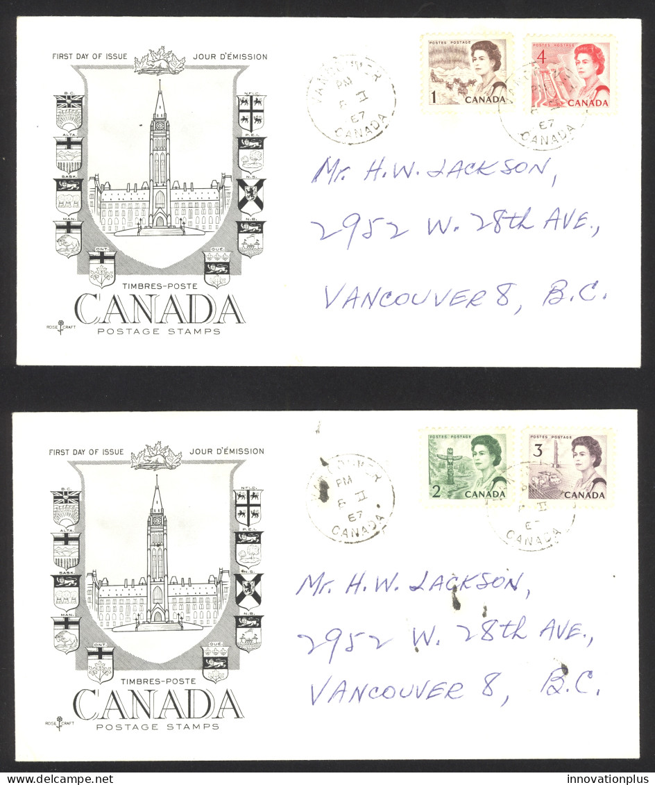 Canada Sc# 454-457 (Rose Craft) FDC Set/2 (a) 1967 2.8 QEII Definitive - 1961-1970