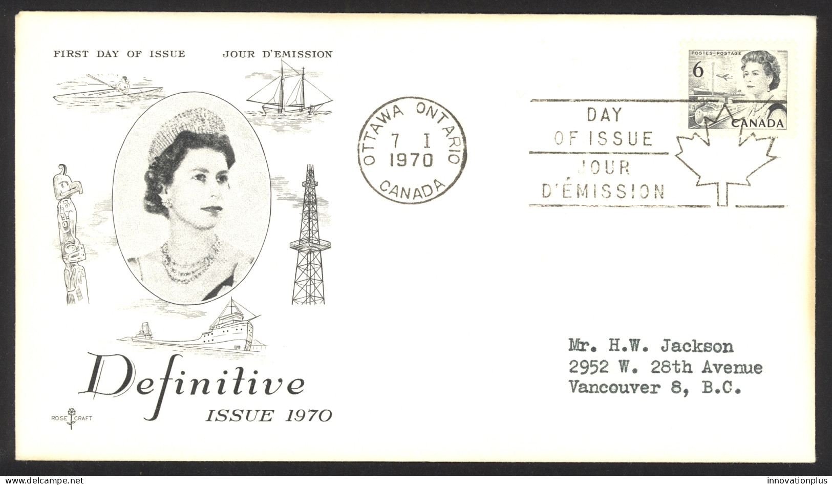 Canada Sc# 460 Ottawa CXL (Rose Craft) FDC Single (b) 1970 1.7 QEII Definitive - 1961-1970