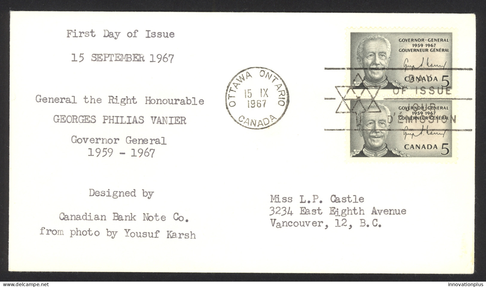 Canada Sc# 474 (no Cachet) FDC Pair (e) 1967 9.15 Georges Vanier - 1961-1970