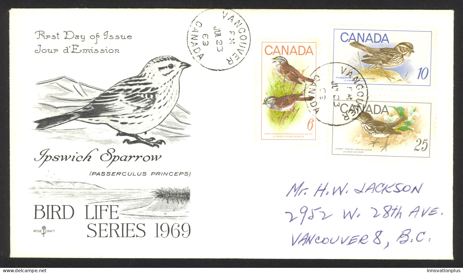 Canada Sc# 496-498 (Rose Craft Cachet) FDC Combo (b) 1969 7.23 Birds - 1961-1970