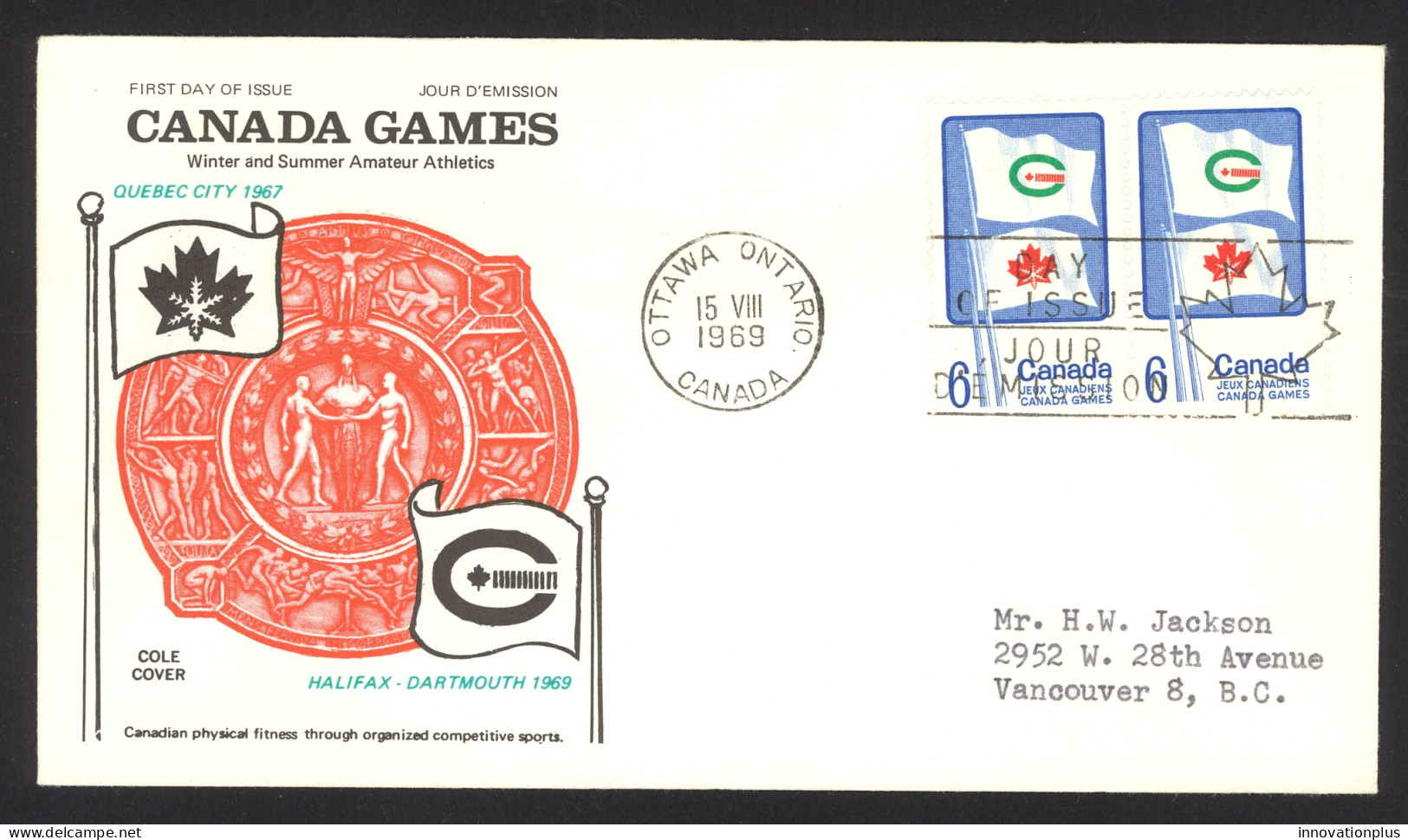 Canada Sc# 500 (Cole Covers) FDC Pair (d) 1969 8.15 Canada Games - 1961-1970