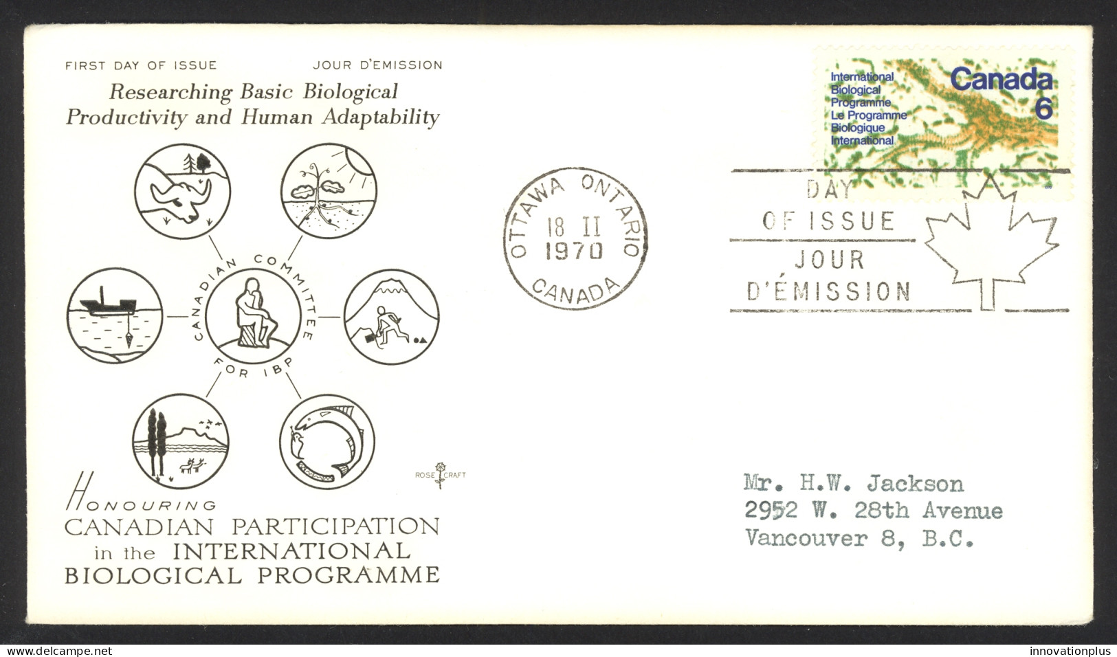 Canada Sc# 507 (Rose Craft) FDC Single (a) 1970 2.18 UN Biological Programme - 1961-1970