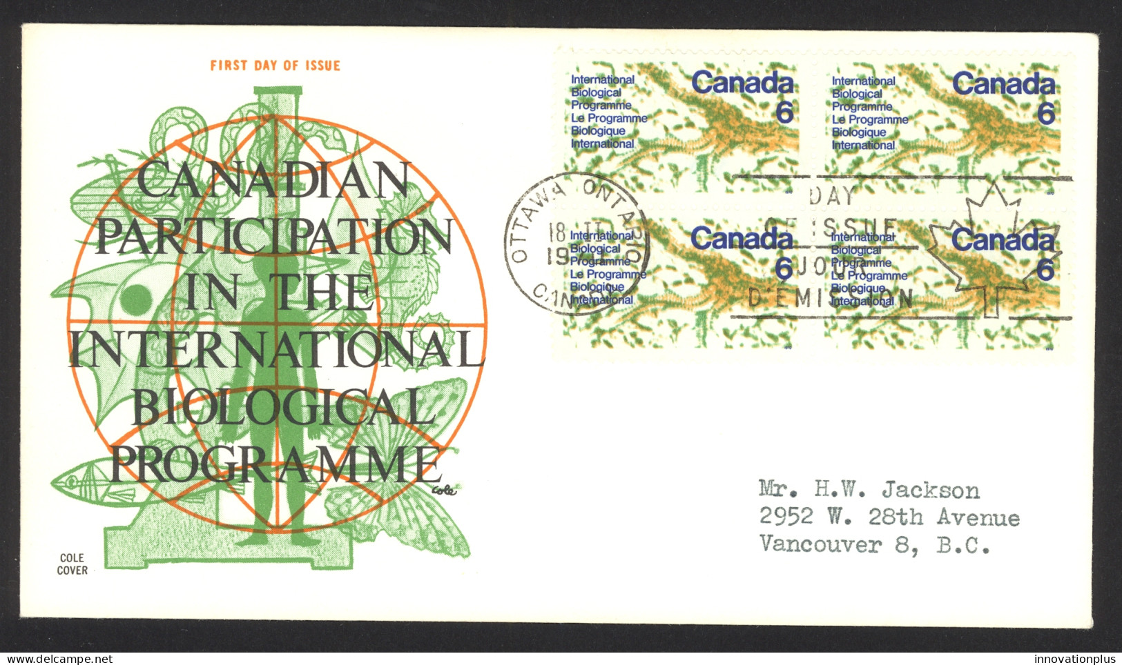Canada Sc# 507 (Cole Covers) FDC Block/4 (f) 1970 2.18 UN Biological Programme - 1961-1970