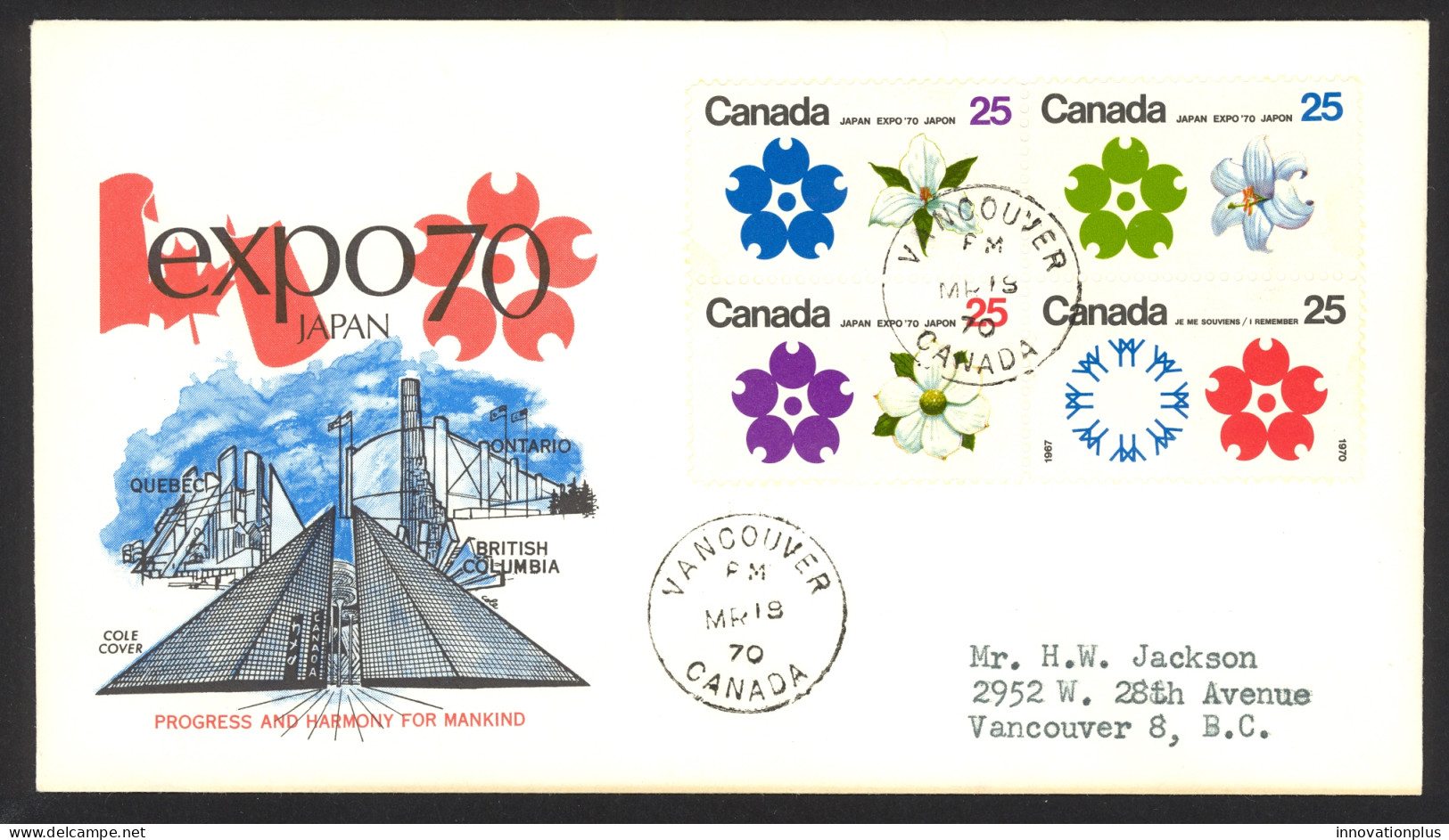 Canada Sc# 511a (Cole Covers) FDC Block/4 (a) 1970 3.18 Expo '70 - 1961-1970