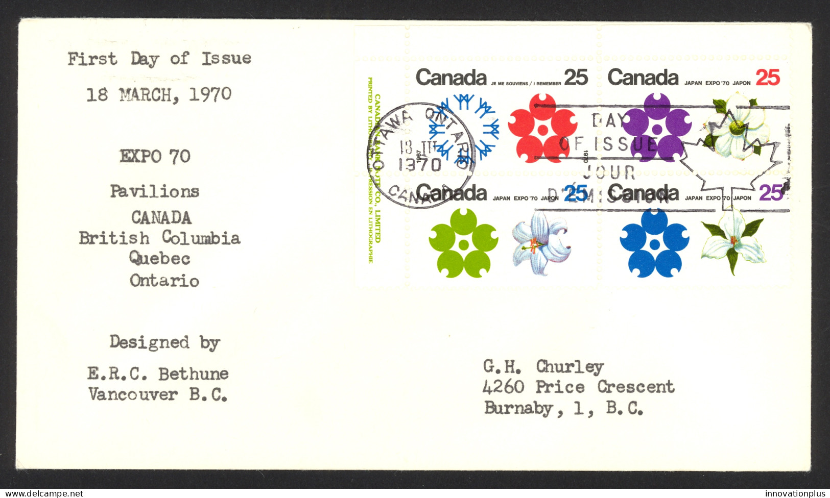 Canada Sc# 511a (no Cachet) FDC Inscription Block (c) 1970 3.18 Expo '70 - 1961-1970