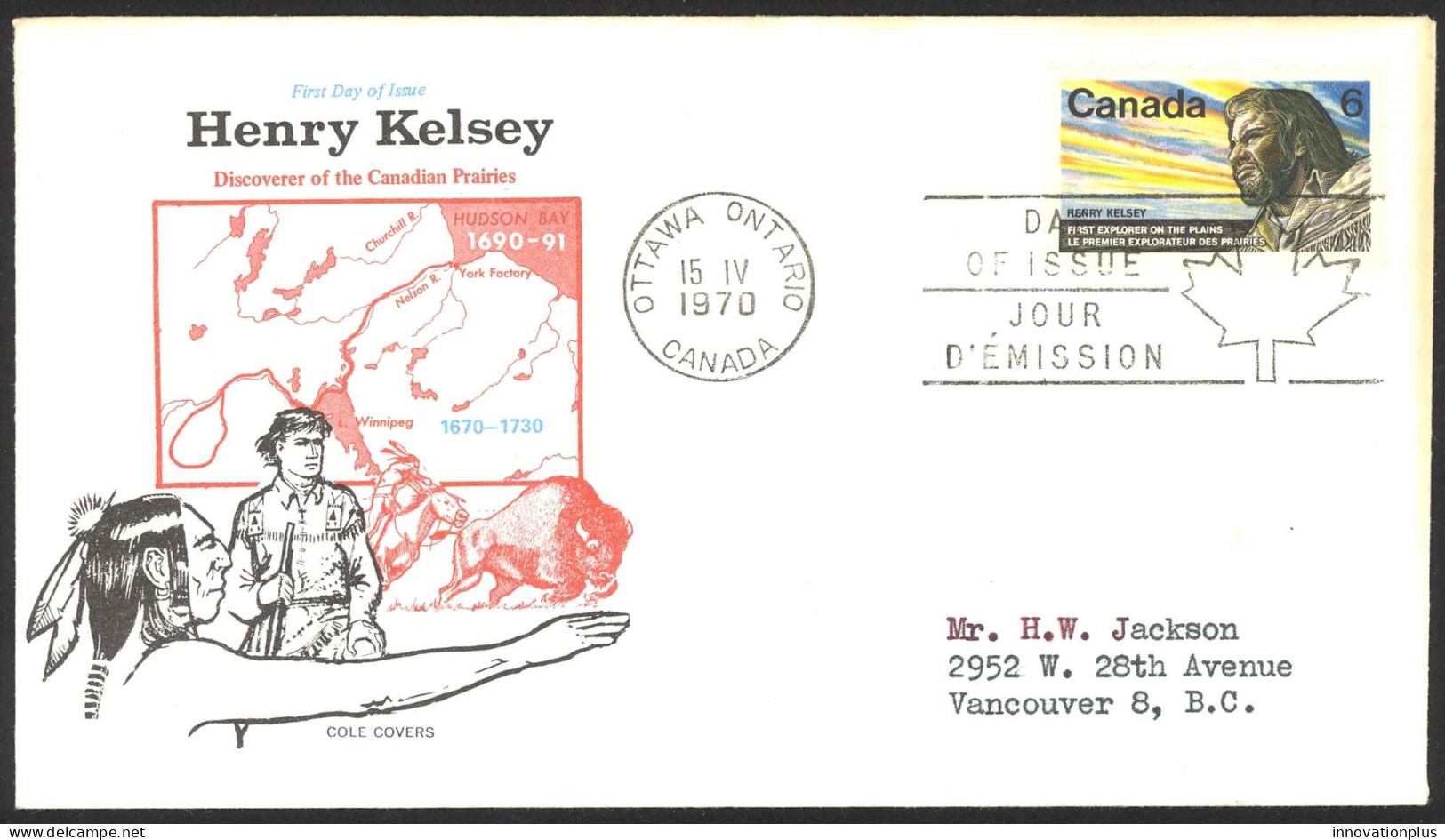 Canada Sc# 512 (Cole Covers) FDC Single (g) 1970 4.15 Henry Kelsey - 1961-1970
