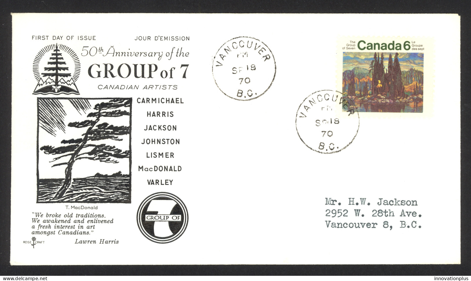 Canada Sc# 518 Vancouver (Rose Craft) FDC Single (b) 1970 9.18 Group Of 7 - 1961-1970