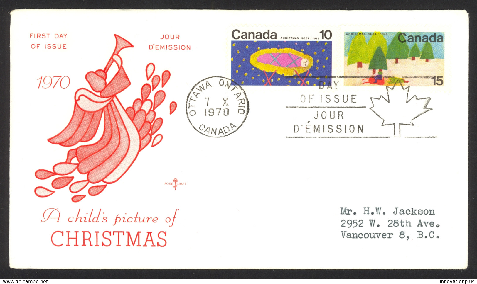 Canada Sc# 529-530 Ottawa  (Rose Craft) FDC Combination (a) 1970 10.7 Christmas - 1961-1970