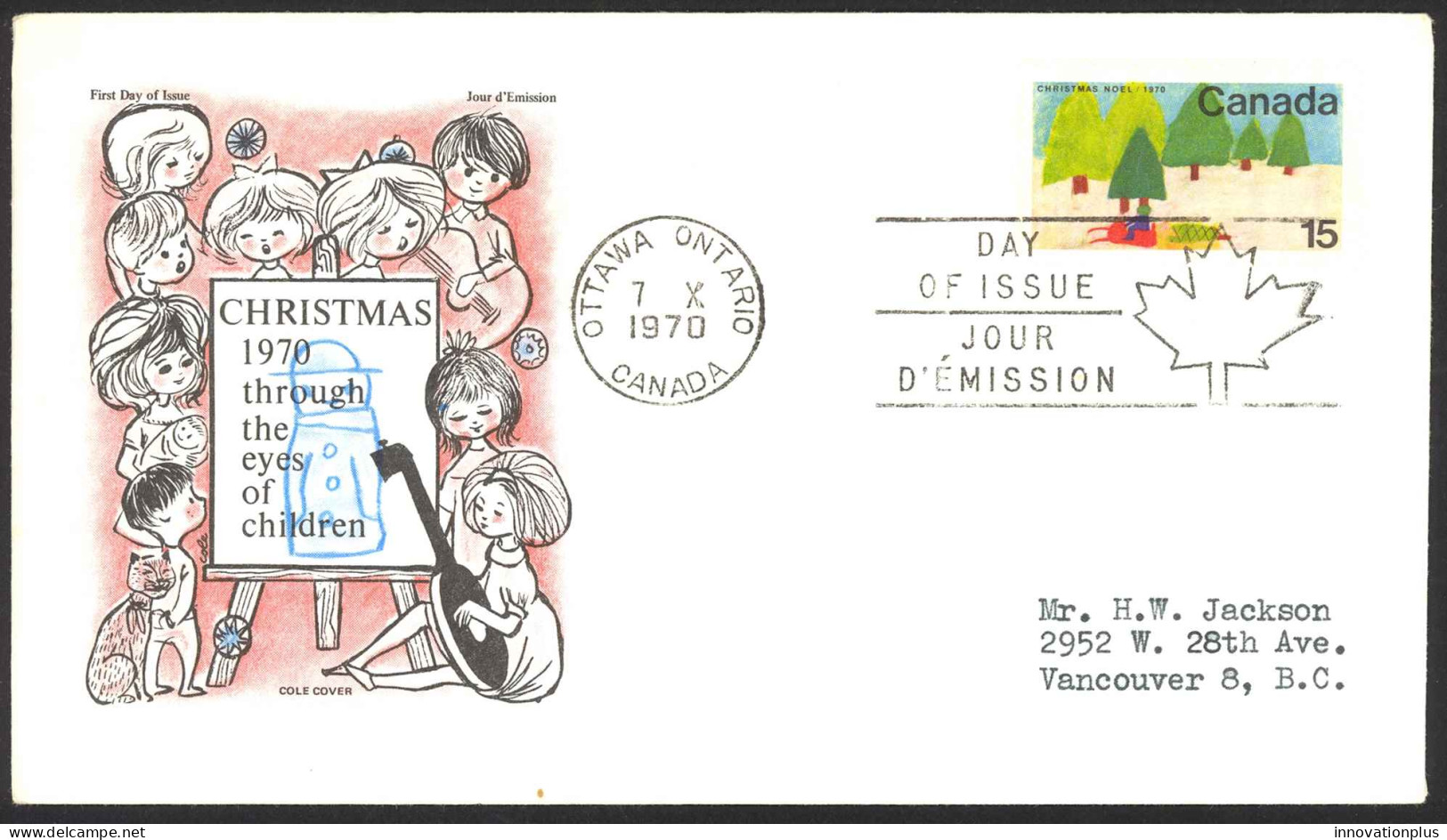 Canada Sc# 530 (Cole Covers) FDC Single (c) 1970 10.7 Christmas - 1961-1970