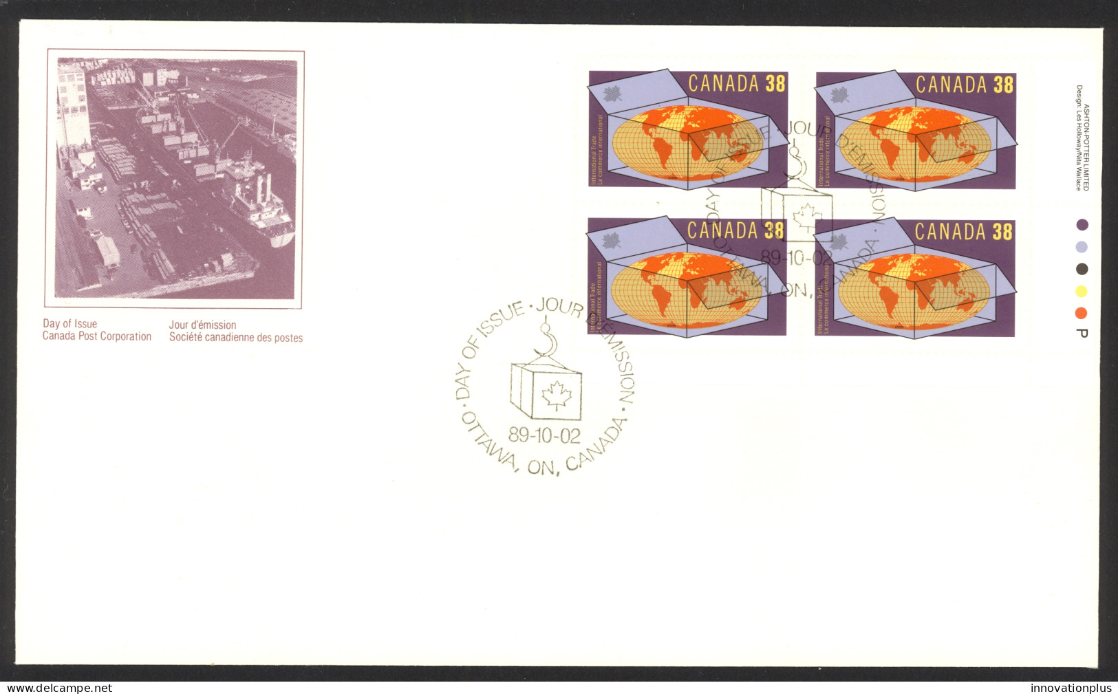 Canada Sc# 1251 FDC Inscription Block 1989 10.02 International Trade - 1981-1990