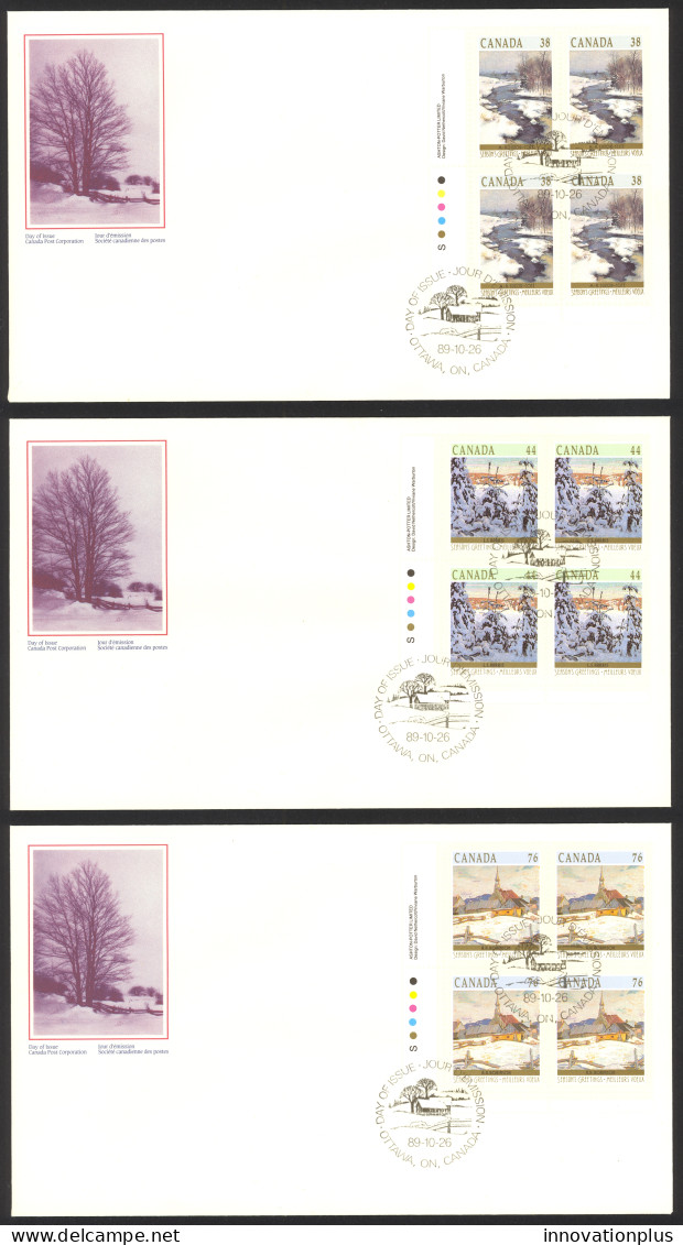 Canada Sc# 1256-1258 FDC Set/3 (inscription Blocks) 1989 10.26 Christmas - 1981-1990