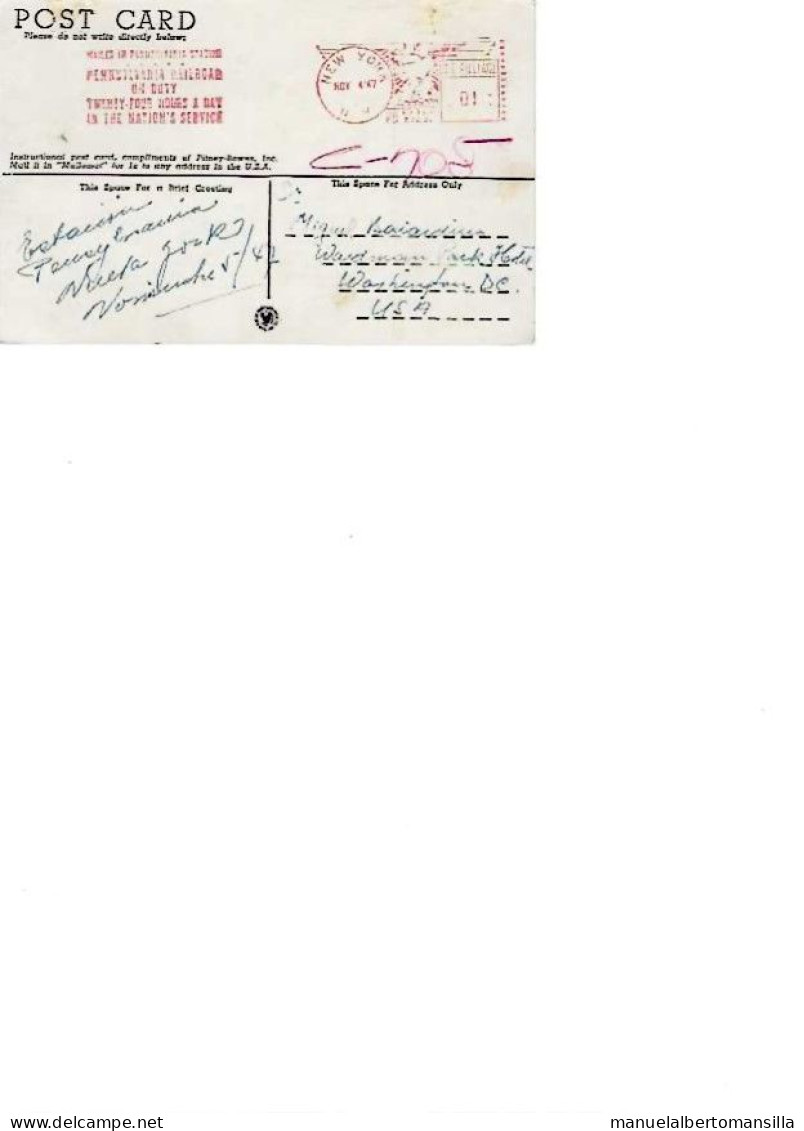 FDC Mailomat - NOV 4, 1947 - Pennsylvania Railroad - Queens
