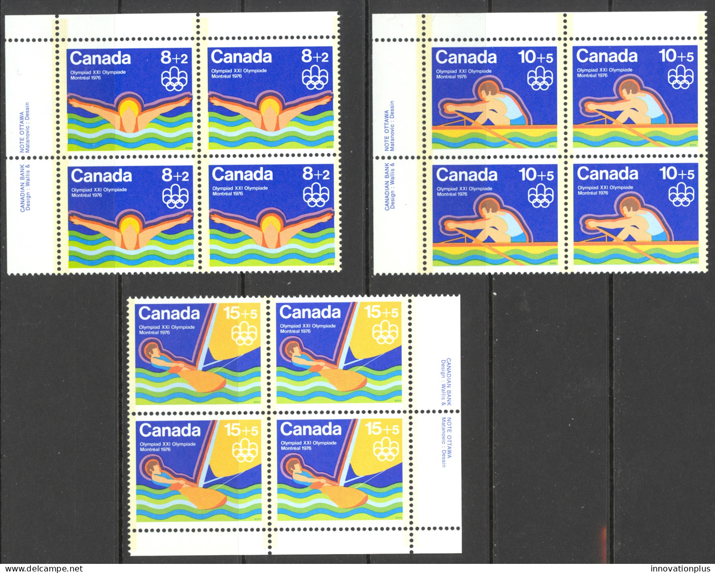 Canada Sc# B4-B6 MNH PB (a) Set/3 1975 8+2c-15+5c Water Sports - Ungebraucht