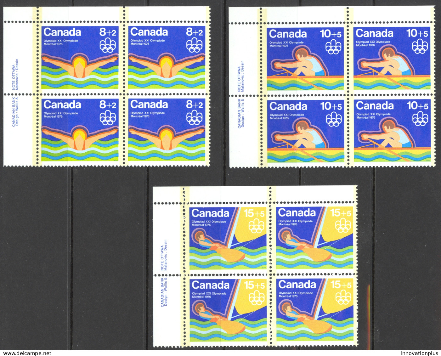 Canada Sc# B4-B6 MNH PB UL 1975 8+2c-15+5c Water Sports - Nuovi