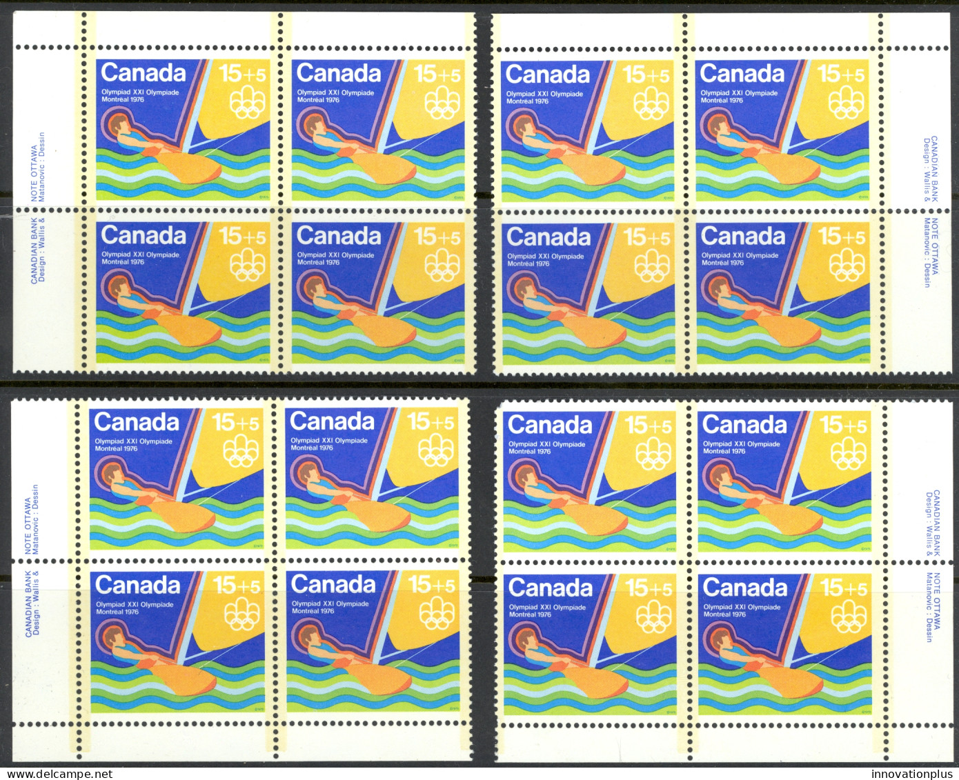 Canada Sc# B6 MNH PB Set/4 1975 15+5c Sailing - Ongebruikt