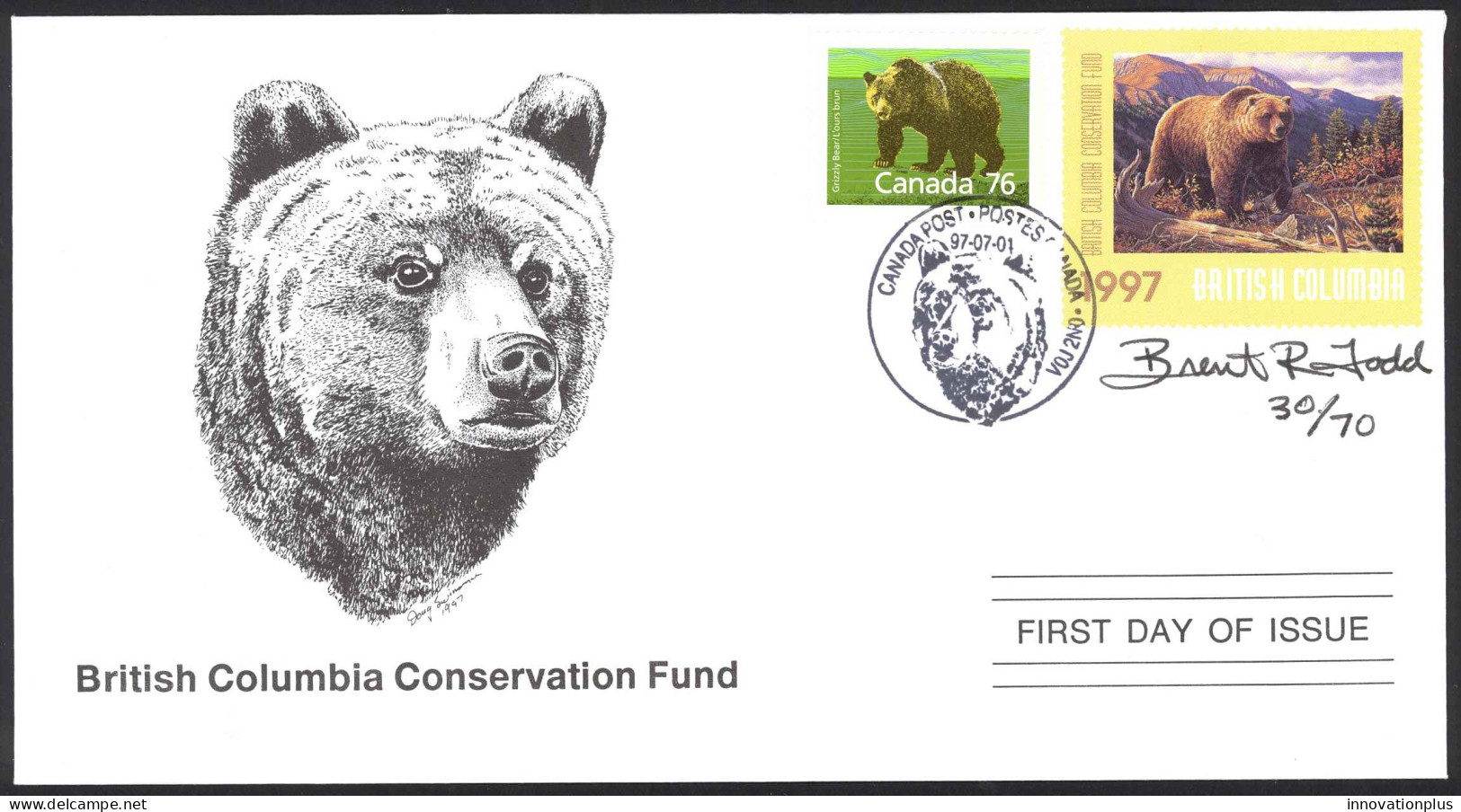 Canada Sc# BCC3e Brent Todd (SIGNED) FDC 1997 British Columbia Conservation - Lettres & Documents