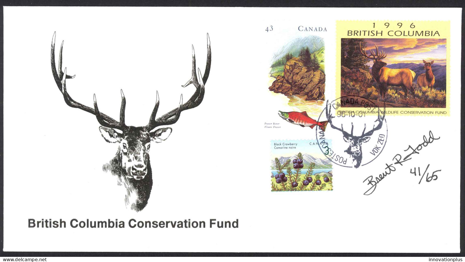 Canada Sc# BCC2e Brian Todd (SIGNED) FDC 1996 British Columbia Conservation - Briefe U. Dokumente