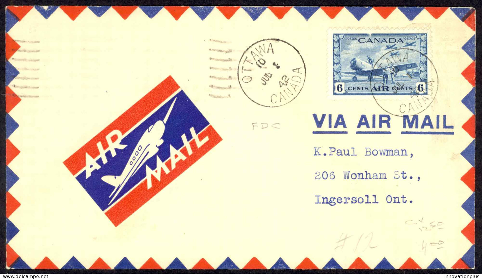 Canada Sc# C7 FDC (a) 1942 7.1 British Commonwealth Air Training Plan - ....-1951