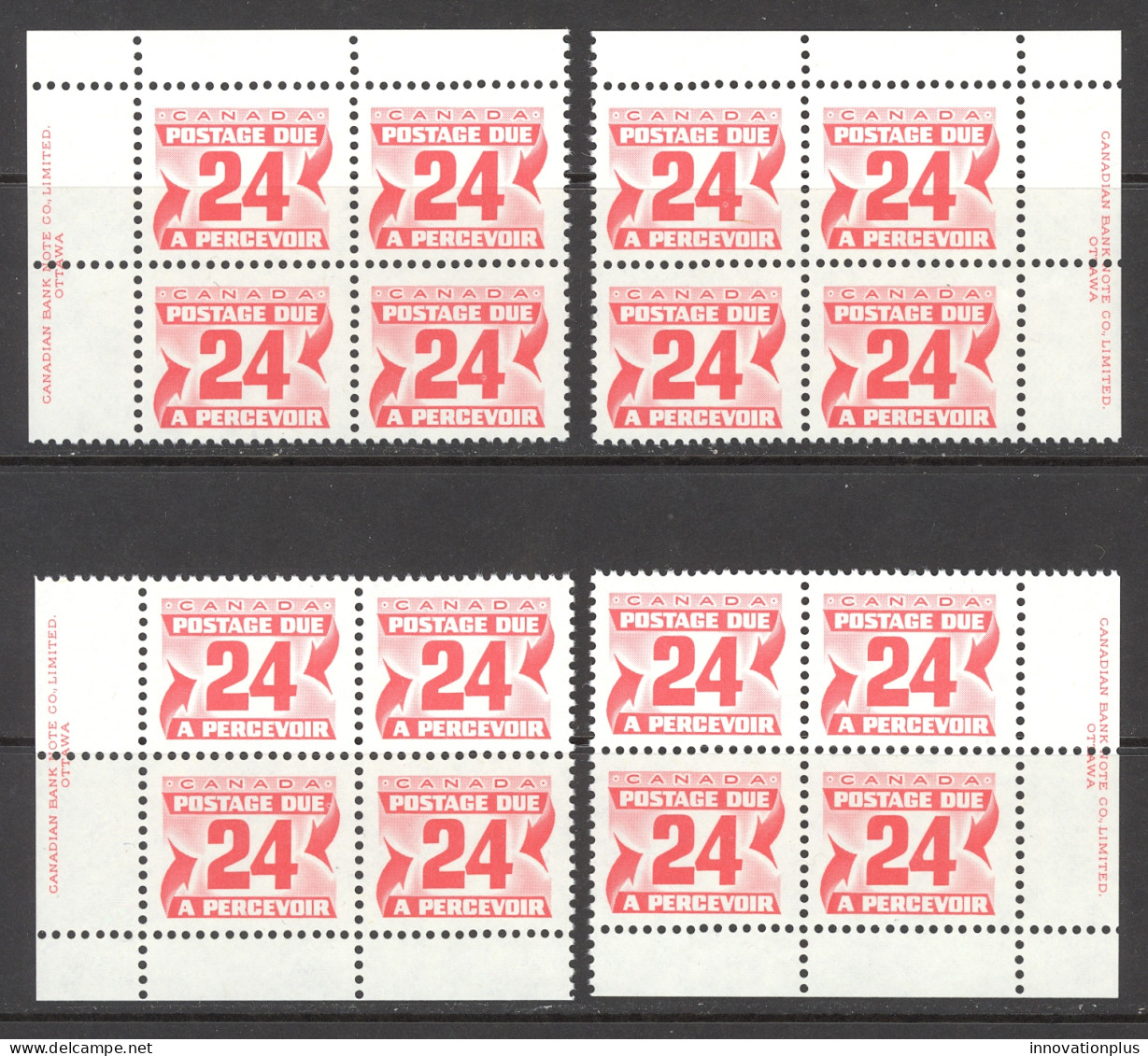 Canada Sc# J39 MNH PB Set/4 1977-1978 24c Carmine Rose Fourth Issue Postage Due - Port Dû (Taxe)