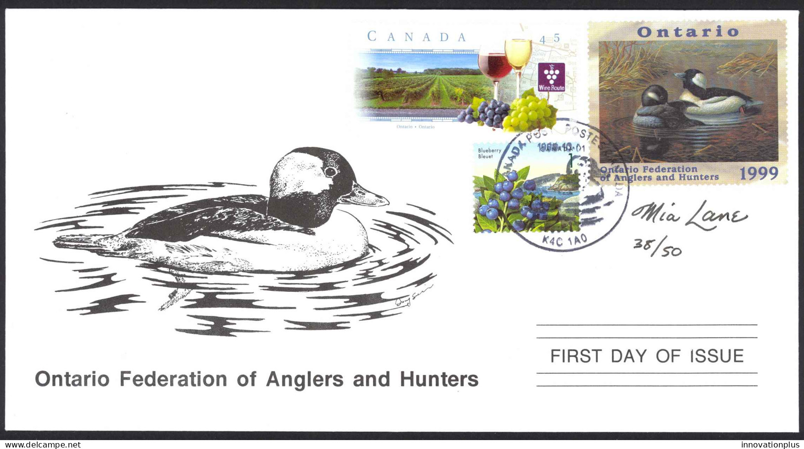 Canada Sc# OW7e Mia Lane, Artist (SIGNED) FDC 1999 Ontario Federation - Unclassified