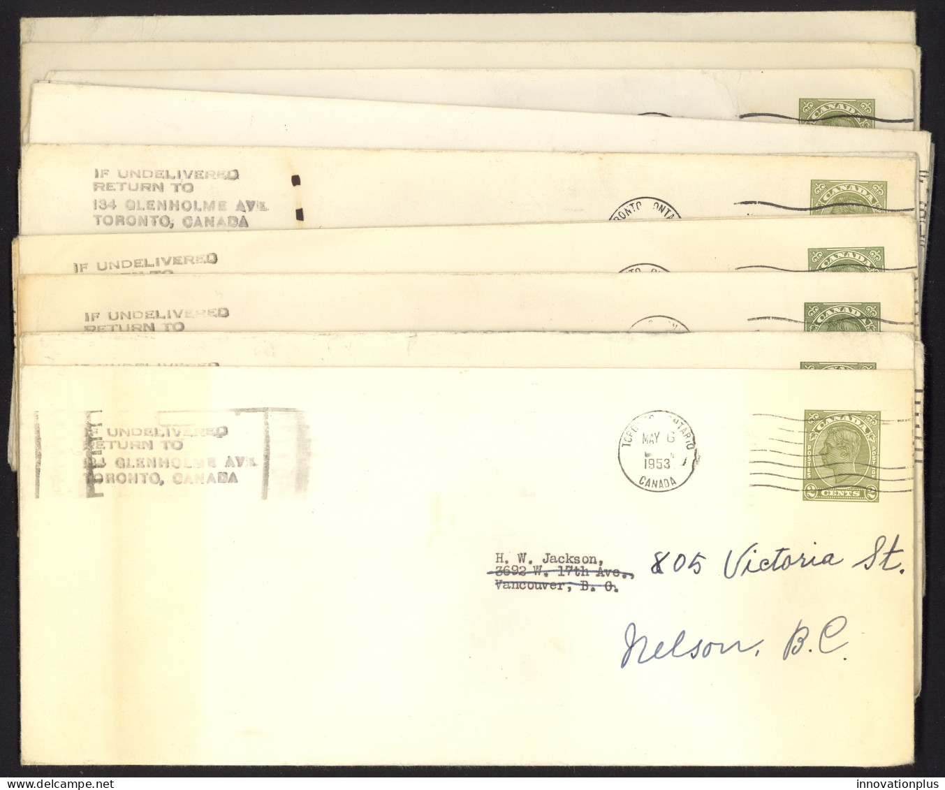 Canada Sc# U61a Used Lot/13 #10 King George VI 2c Envelope - 1903-1954 Rois