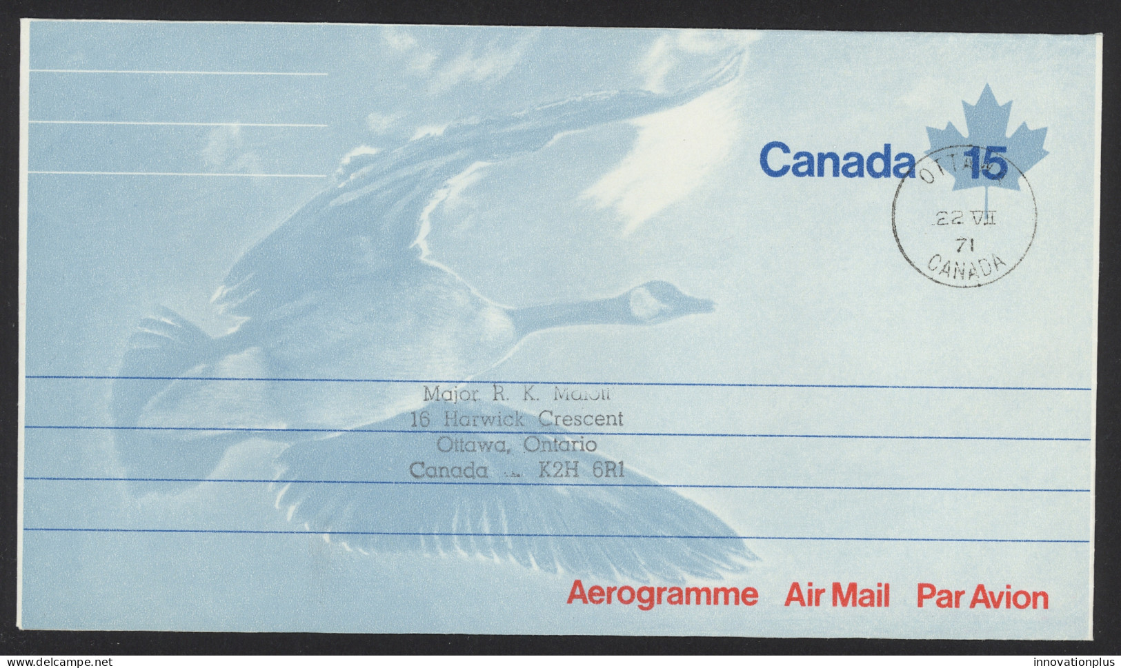 Canada Sc# UA28 Used 1971 7.22 Air Letter - 1903-1954 Rois