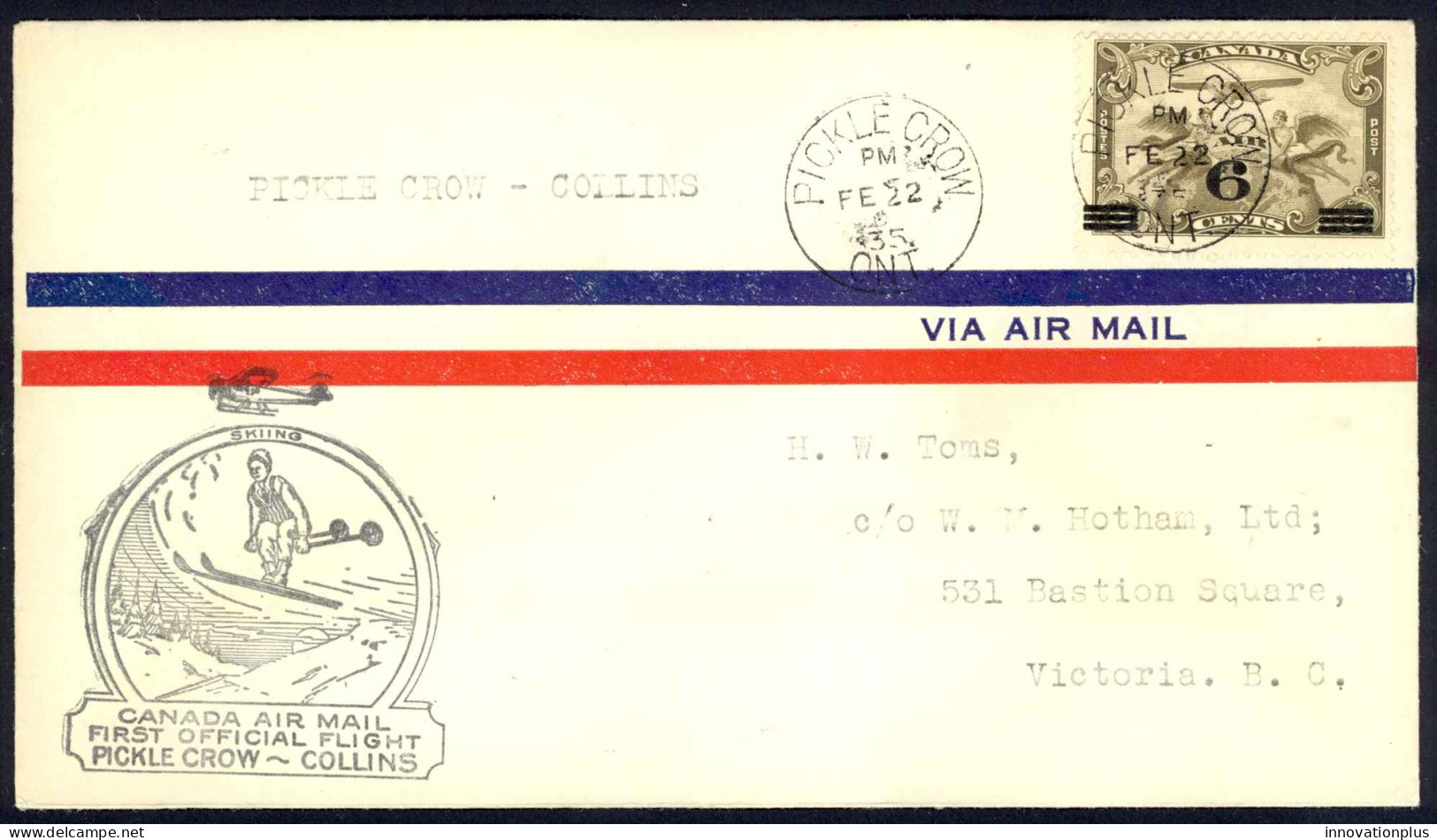 Canada Sc# C3 First Flight (Pickle Crow,Ont>Collins,Ont) 1935 2.22  - Primeros Vuelos