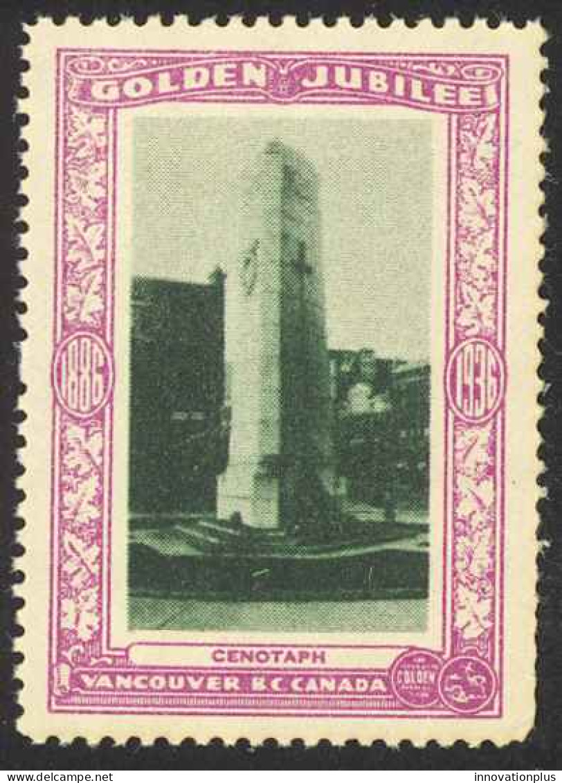 Canada Cinderella Cc0250.13 Mint 1936 Vancouver Golden Jubilee Cenotaph - Local, Strike, Seals & Cinderellas
