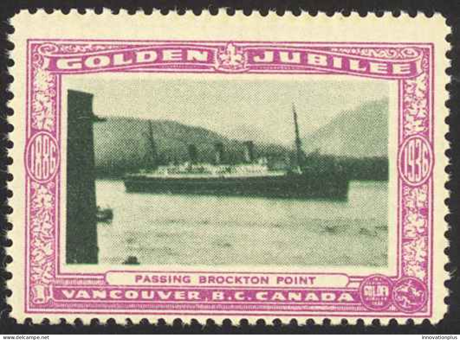 Canada Cinderella Cc0250.38 Mint 1936 Vanc. Gold Jubilee Passing Brockton Point - Viñetas Locales Y Privadas