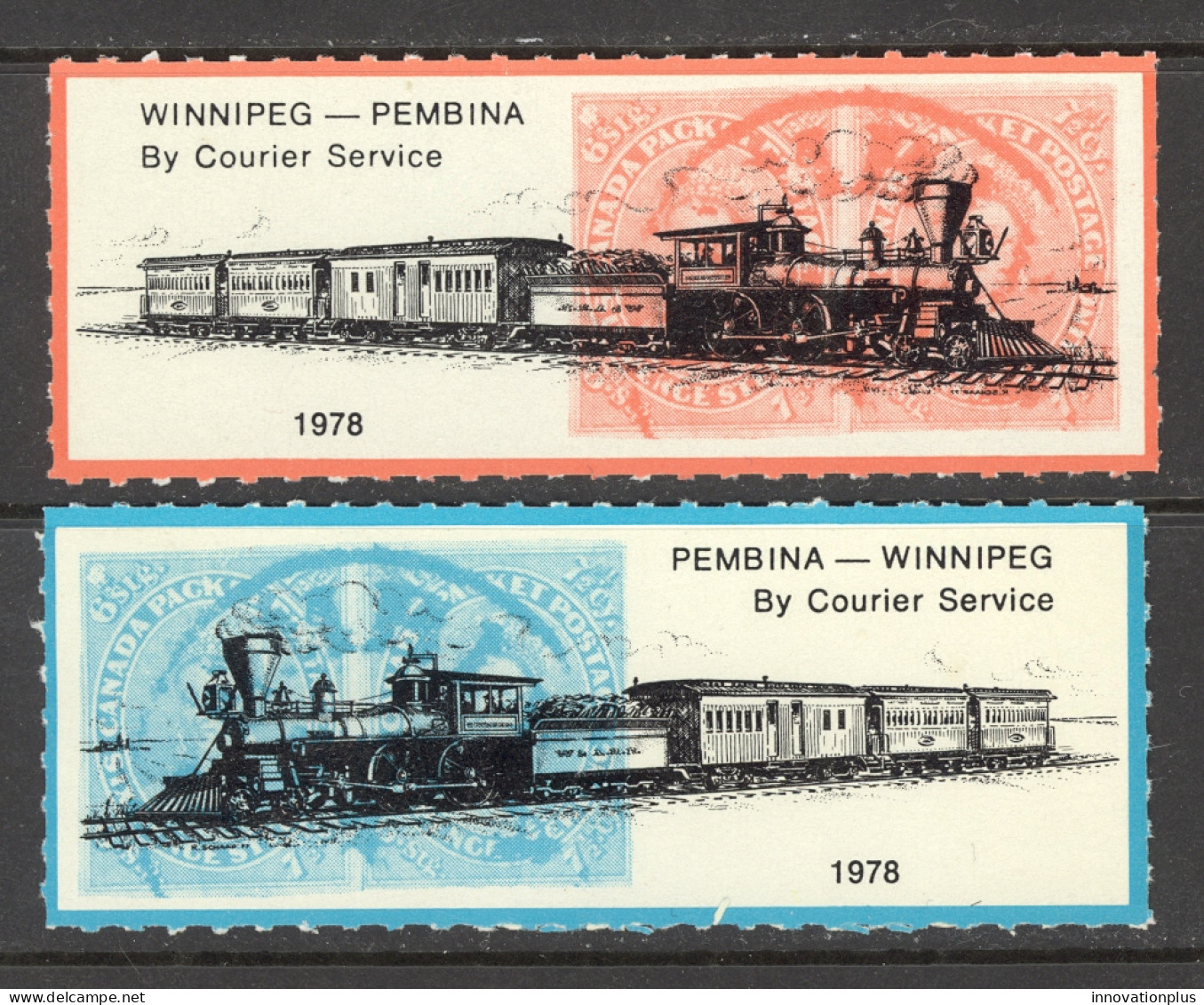 Canada Cinderella Cc5870 7-8 Mint Set/2 1978 Winnipeg-Pembina - Viñetas Locales Y Privadas